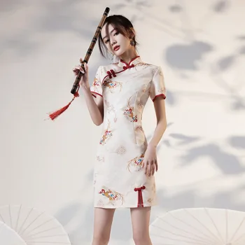 Улучшенное платье чонсам с костяной гравировкой 2023, новое зимнее короткое платье для маленькой современной молодой девушки в китайском стиле