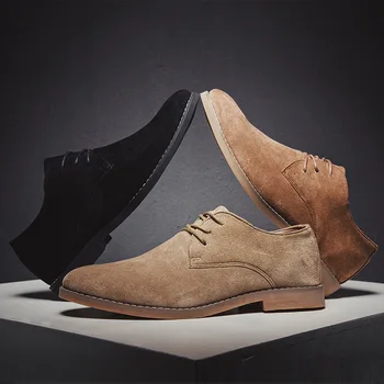 Туфли-дерби в стиле ретро, Замшевые, кожаные, удобные для мужчин, для банкета, на шнуровке, Повседневная офисная деловая обувь для свадебной вечеринки