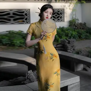 2023 традиционная китайская одежда винтажный молодежный стиль Ципао, длинное улучшенное платье в стиле китайской республики для девочек, винтажное платье