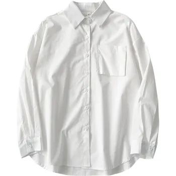 Блузка Женская Весенняя новая однотонная рубашка 2023, Свободный студенческий винтажный опрятный топ с длинным рукавом, Женские элегантные блузки