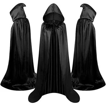 Однотонная шелковая одежда для косплея с капюшоном, детские и взрослые Платья полной длины, пальто, костюм на Хэллоуин для женщин, Домашний халат волшебника, плащ