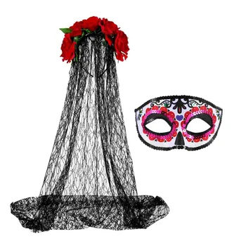 Повязка на голову на Хэллоуин, Цветочная вуаль, головной убор, костюм, Корона из Розы, Фестивальные повязки из цветочной сетки
