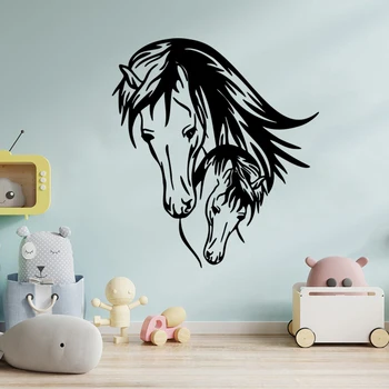 Мультяшная наклейка на стену с головой лошади из 2 предметов, Детская комната, джунгли, животное, Единорог, наклейка на стену, игровая комната, виниловый домашний декор