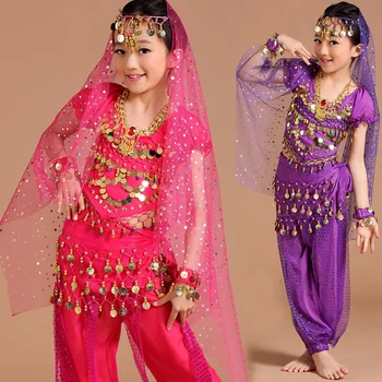 Детские костюмы для танца живота, детская одежда для индийского танцевального шоу в Болливуде, одежда для танца живота с блестками для девочек, 5 шт. /компл.