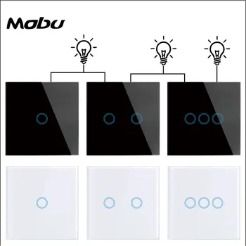 Mobu EU LED Кристалл Стеклянная Панель Настенный Светильник Сенсорный Выключатель Света 1/2/3 Gang 2WAY AC100-240V LED Сенсорные Переключатели Interruttore