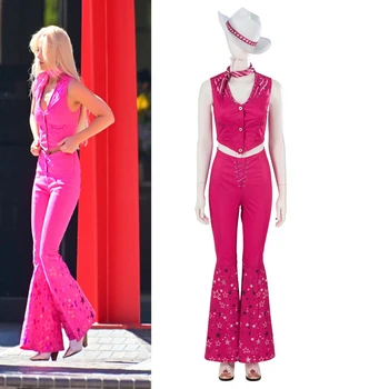 Карнавальный костюм Марго Робби из фильма, розовый топ и брюки со шляпой, полный костюм, костюмы для ролевых игр на Хэллоуин, карнавал для женщин