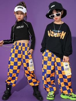 Одежда для бальных танцев в стиле хип-хоп, топы для девочек, брюки в клетку, костюм для джазового выступления Kpop, барабанное шоу для мальчиков, детская одежда в стиле хип-хоп BL9897