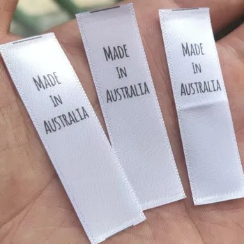 В наличии Сделано в Австралии Этикетка по уходу с принтом Белые тканевые этикетки 1,5 * 5,7 см 100 ШТ Атласные бирки прямого кроя