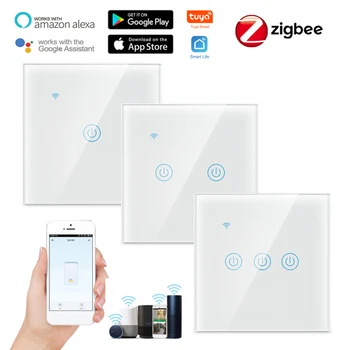 Smart Life Smart Switch Требуется нейтральная линия Световой сенсорный выключатель Голосовое управление Сенсорный переключатель синхронизации Работает с Zigbee Gateway