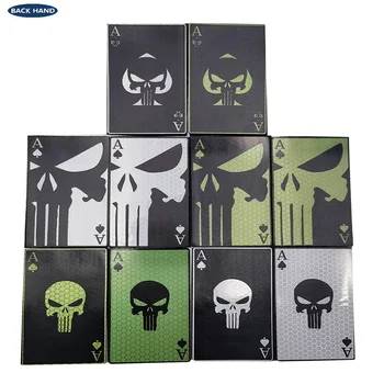 Полностью отражающая покерная карта Череп, тактический значок, нашивка Spade A Punisher, черно-белый отражатель оливкового цвета для наружного рюкзака