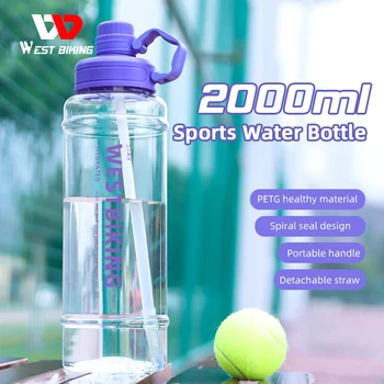 2-литровая спортивная бутылка для воды с соломинкой, мужские и женские бутылки для воды для фитнеса, уличная бутылка для холодной воды, прочная портативная экологичная
