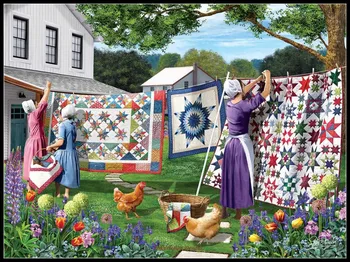 Лоскутные одеяла на заднем дворе - Наборы для счетной Вышивки Крестом - Наборы для Рукоделия Ручной Работы 14 Карат Aida DMC Color