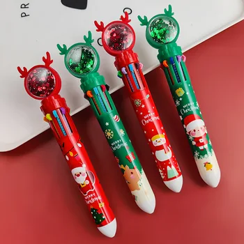 Рождественская 10-цветная выдвижная шариковая ручка нажимного типа, цветная ручка-роллер для школьных канцелярских принадлежностей, маркер