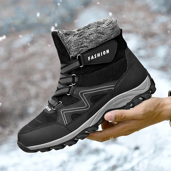 Плюшевые теплые мужские зимние ботинки, классические зимние мужские ботинки, пара водонепроницаемых нескользящих ботильонов, уличная походная обувь на шнуровке 36-48