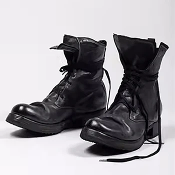 Мужские ботинки ручной работы до середины икры из натуральной кожи в стиле ретро, увеличивающие рост, показ модной мужской обуви, высококачественные мужские ботильоны