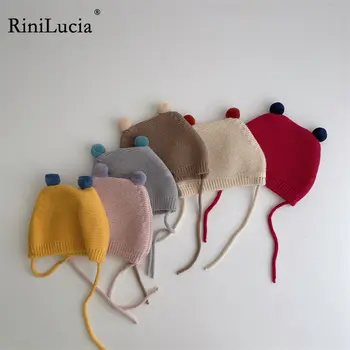 Зимние детские шапки RiniLucia для девочек и мальчиков, утолщенные теплые детские вязаные шапки, милая детская шапка для малышей, аксессуары для детей