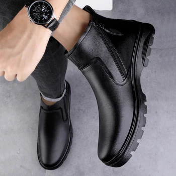 Мужская обувь, уличные ботинки, Зимние ботильоны 2023, базовые черные ботинки 