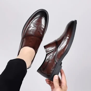 Мужская обувь Коричневые мужские ботинки для мужчин, дизайнерская обувь, официальные Оксфорды 2023, мужская повседневная обувь из натуральной кожи, зима плюс бархат