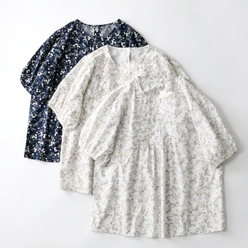 Летняя Винтажная хлопковая плиссированная в гармошку с пышными рукавами, Свободная блузка Babydoll 2023, Япония, Повседневный Коттеджный топ Kawaii Cute Clothes Top