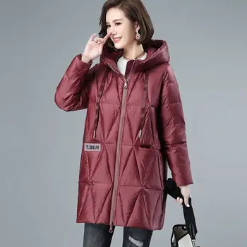 Новая Женская Пуховая куртка с хлопковой подкладкой 2023 года, Зимняя верхняя одежда, Корейский Свободный Топ, Длинное пальто с капюшоном и подкладкой