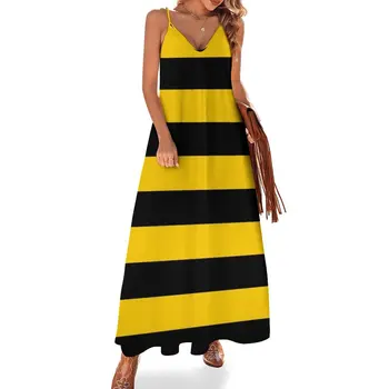 Платье без рукавов в черно-желтую полоску с рисунком пчелы, летнее платье, женское модное фиолетовое платье 2023