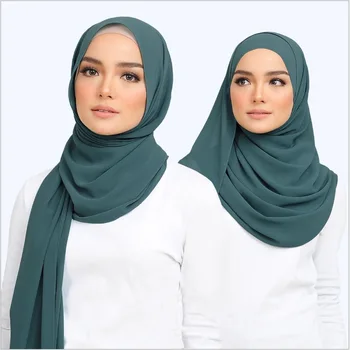 1шт Премиум Малазийский Хиджаб Простой Пузырьковый Шифон Мусульманские Шарфы Женщины Сплошной Тюрбан Шаль Мода Обернуть Оголовье 175x72 см