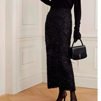 VII Бренд R, осенняя женская одежда, элегантная шерстяная юбка на бретелях из твида, длинные юбки для женщин, мода 2023, бесплатная доставка, предложения