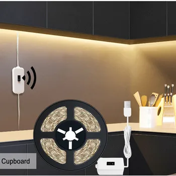 Лампа под шкафом с подсветкой движения, водонепроницаемые ночники, Датчик включения-выключения, размахивание рукой, телевизор, кухня, USB Светодиодная лента постоянного тока 5 В