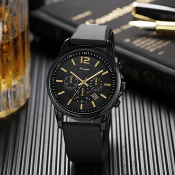 2023New мужские часы премиум-класса Black series с датой, кожаные кварцевые часы