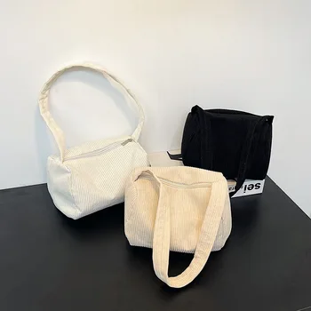 Модные женские сумки, вельветовая сумка подмышками, повседневные женские сумки через плечо, однотонная женская сумка на молнии, винтажный клатч