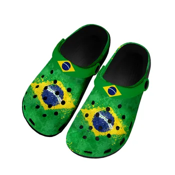 Домашние сабо с Бразильским флагом, Водонепроницаемая обувь на заказ, Мужская Женская Подростковая Футбольная Садовая обувь, Дышащие Пляжные тапочки с отверстиями