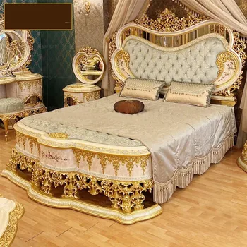 Европейская двуспальная кровать Французская резная женская кровать из массива дерева главная спальня виллы роскошная кровать принцессы мебель для свадебной кровати