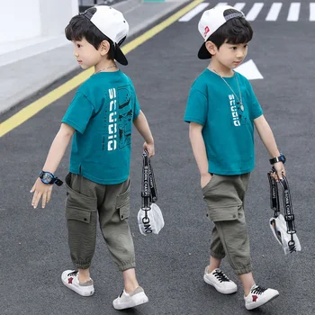 Лето-осень 2023, новые красивые детские комплекты для мальчиков с короткими рукавами, новинка бутиковой моды, повседневная детская одежда из двух предметов.