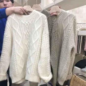 Женский свитер-пуловер с круглым вырезом, осень и зима, короткий Свободный теплый вязаный женский свитер для работы, U1033