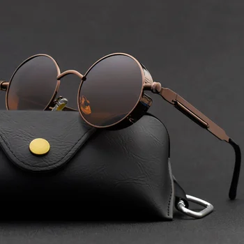 Классические солнцезащитные очки в готическом стиле Стимпанк, женские Брендовые Дизайнерские винтажные Солнцезащитные очки в круглой металлической оправе, Женские Мужские, Высокое качество UV400