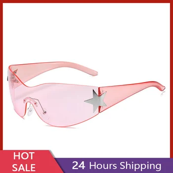 Новые модные солнцезащитные очки с украшением в виде большой пятиконечной звезды в стиле Y2k, солнцезащитные очки для женщин, защитные очки для велоспорта Uv400, мужские очки