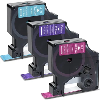3 упаковки Этикеточной ленты DYMO COLORPOP с белой печатью на синем /Розовом / фиолетовом Блестке 12 мм для Производителя этикеток, менеджера этикеток 160 280