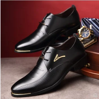 Мужские модельные кожаные туфли больших размеров 38-48, Мужская Деловая Повседневная обувь на шнуровке С острым носком И низким берцем, Тонкие кожаные туфли, Свадебные туфли