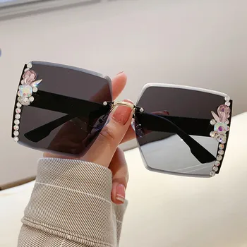 Модные Негабаритные Квадратные солнцезащитные очки для женщин, элитный бренд, винтажные Солнцезащитные очки без оправы, очки с бриллиантовым украшением, Uv400 Gafas