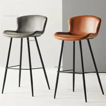 Барный стул из скандинавской кожи с седлом, барная мебель, роскошная кухня, столовая, барный стул, простой железный стул для отдыха, CN B