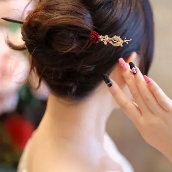 Изысканная вилка для волос в виде медного цветка, Подарочная роза, кисточка, палочка для волос, головной убор Hanfu, новая шпилька в китайском стиле, геометрическая палочка для волос