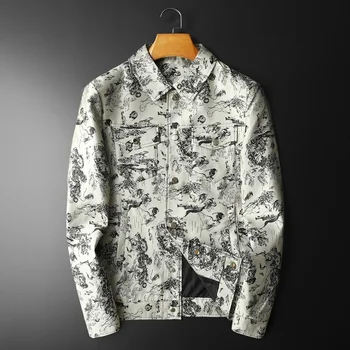 Куртка с отворотом с контрастным принтом в стиле абстрактного Искусства, Высококачественная Куртка с рисунком 2023Fall, куртка с длинным рукавом, пальто, Мужская куртка Пилота, Плюс Размер