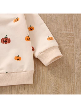 Милые костюмы для маленьких девочек на Хэллоуин, Свитера с цветочным принтом Тыквы, Комплект брюк, Осенне-зимняя одежда