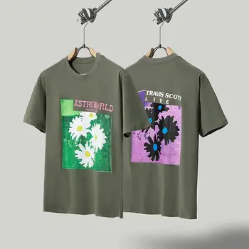 Хип-хоп Футболка Мужская Женская ASTROWORLD cactus jack Harajuku Футболки хлопковые футболки на молнии Топы с короткими рукавами 9