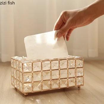 Простая металлическая коробка для салфеток с кристаллами, коробка для бумаги для чайного столика в гостиной, креативные съемные коробки для салфеток, товары для дома