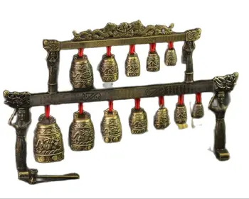 Китайский Старый Гонг для медитации с 7 богато украшенными колокольчиками с рисунком дракона, украшение китайского музыкального инструмента, бронзовые заводские розетки