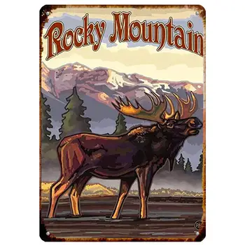 Новая Винтажная Ретро Металлическая Жестяная Вывеска Rocky Mountain Elk Moose Home Bar Club Kitchen Restaurant Настенный Художественный Декор Таблички 12x8 дюймов