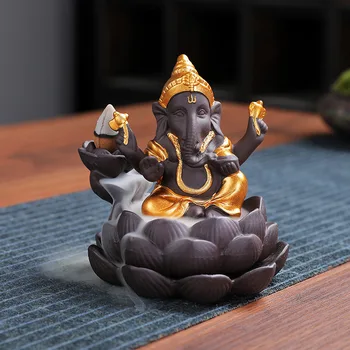 Индийский Слон Ганеша, Статуя Бога Будды, Противоточная Курильница для Ароматерапии, Украшение Дома, Оплавленная Курильница для Благовоний