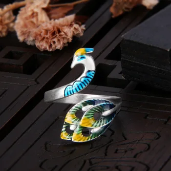 Кольцо из стерлингового серебра с павлином, женская китайская перегородчатая Жженая синева, элегантные серебряные аксессуары в этническом стиле, нишевый дизайн Forefi