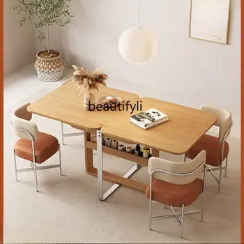 Японский набор складных обеденных столов и стульев Многофункциональный обеденный стол в скандинавском современном простом домашнем стиле из бревенчатого дерева